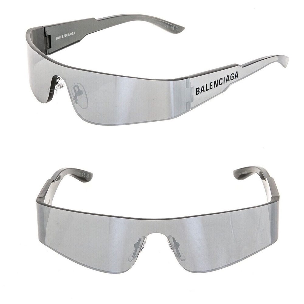 Balenciaga BB0041S 002 125mm Unisex MONO Rectangle Silver Sunglasses